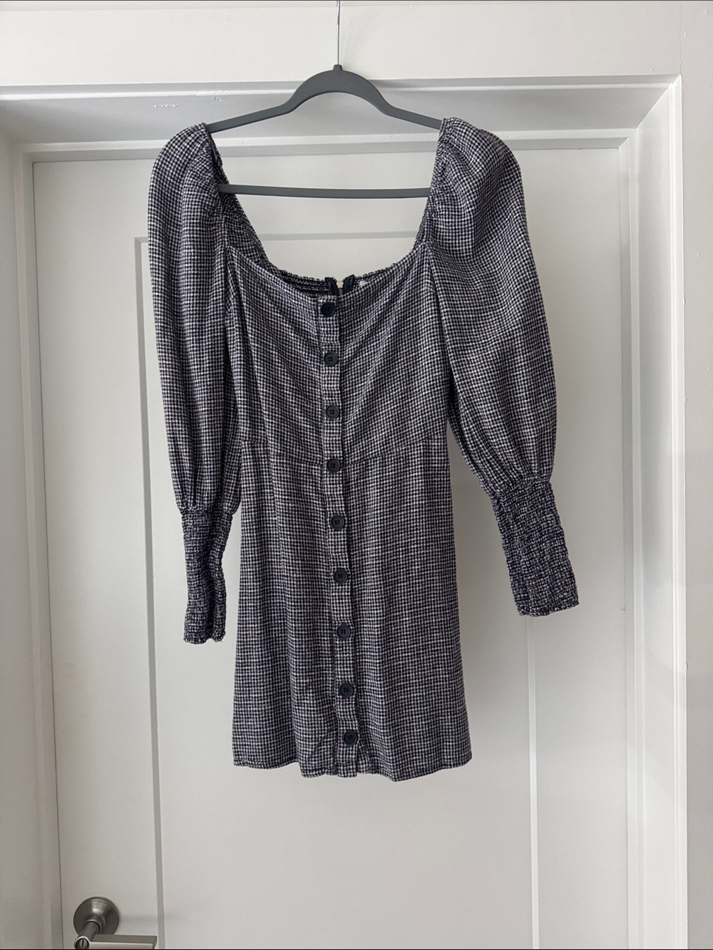 Reformation Black & White Mini Dress with Puff Sleeves